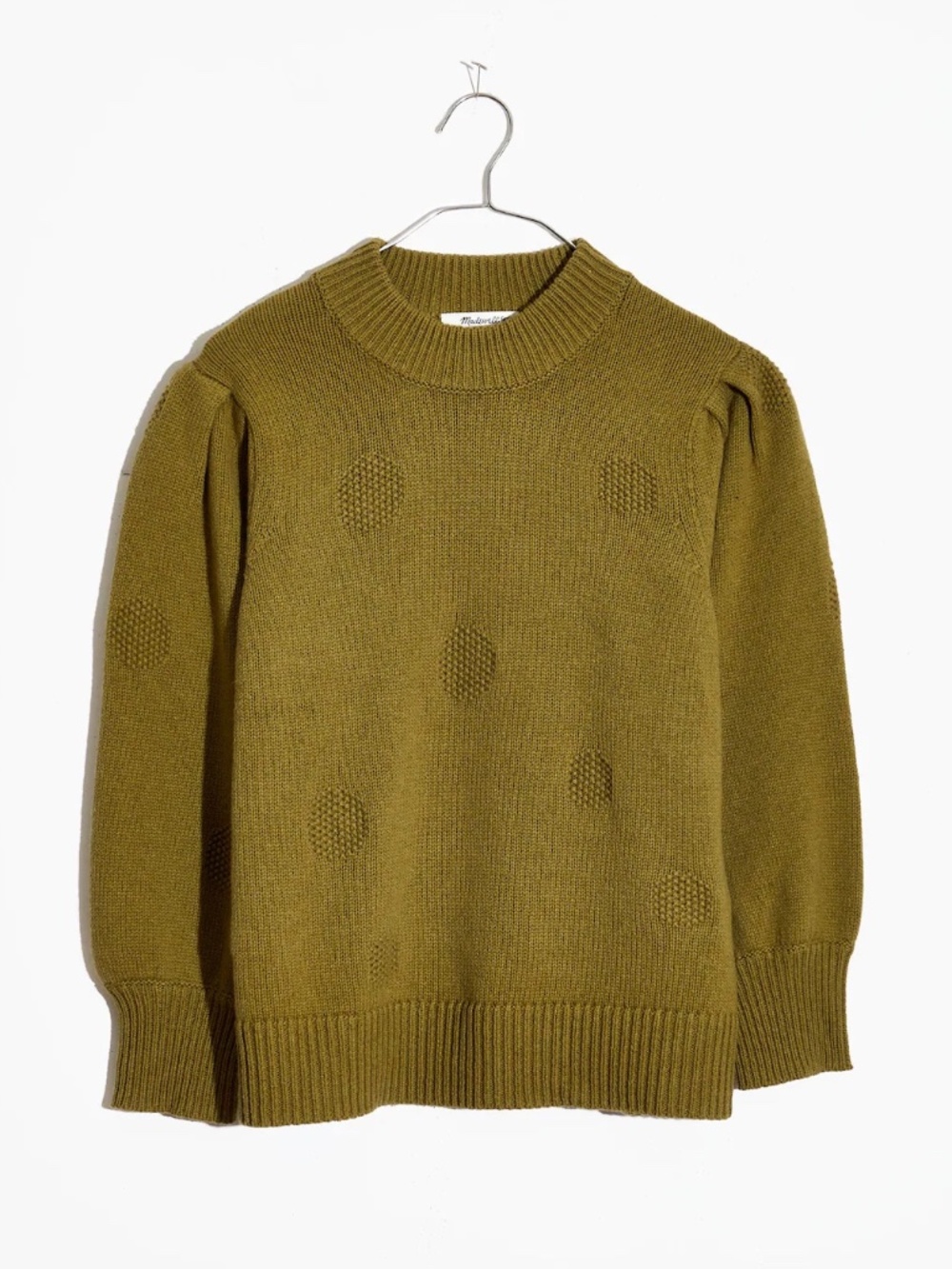 Madewell Dotted Eaton Puff-Sleeve Pullover Sweater in Cotton-Merino Yarn | Large